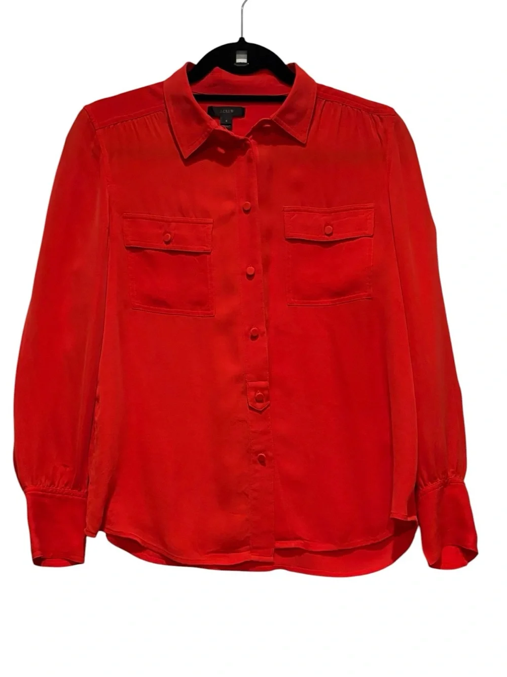 J. Crew Blythe Top, Blouse.  Silk Georgette. Size 6. Red